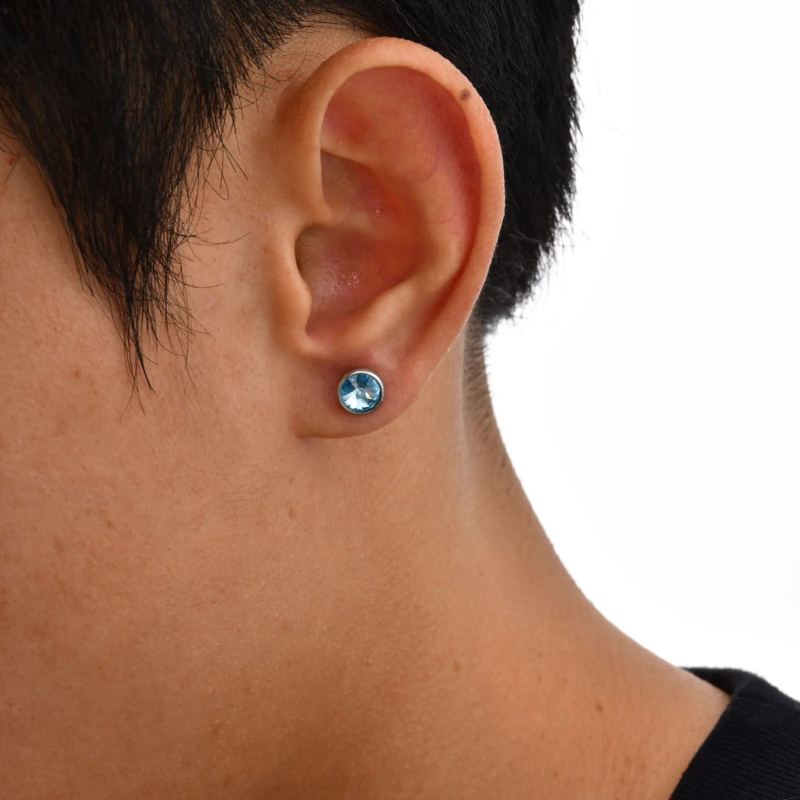 Anti Allergy Round Zircon Stud Earring for Men,AAA CZ Stone Stainless Steel Ear Stud,Hip Hop Classic Jewelry Gift