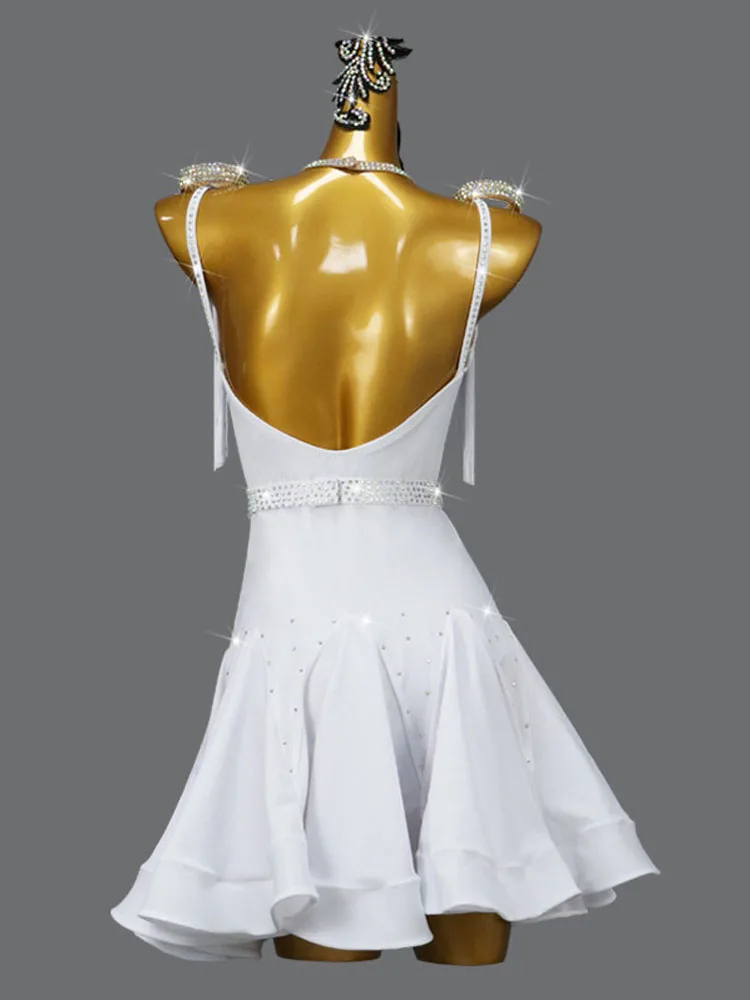 فستان جديد لعام 2025 لمسابقات الرقص اللاتيني، تنورة واسعة للعروض، زي مزين بالزهور، فستان للتدريب على الرقص، زي موحد للنساء