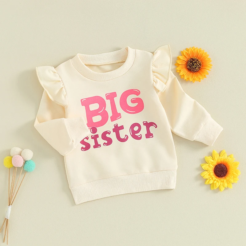 Kids Girl Sweatshirt Letter Print Ruffles Long Sleeve Pullovers Autumn Tops for Toddler Baby Cute Fall Clothes