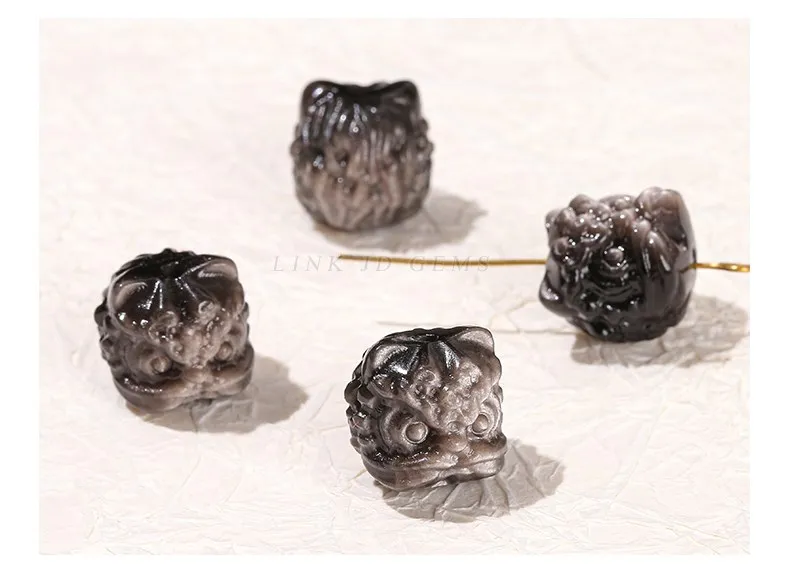 1 Stück Naturstein Fluorit Obsidian Bergkristall Geschnitzte Löwenkopf-Perlen mit Loch für Schmuckherstellung DIY Halskette Armband – Detail 10