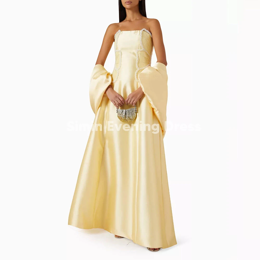 

Женские вечерние платья Simin с жемчугом и бисером без бретелек, элегантные вечерние платья без рукавов с шалью длиной до пола, 2025