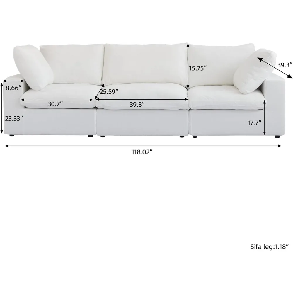 Modular Sectional Sofa 3 Seat, Cushion Covers Removable, 118