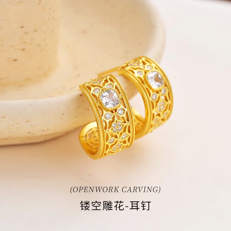 

Серьги-гвоздики из стерлингового серебра 925 пробы с ажурной резьбой для женщин, роскошные ретро-серьги с цирконами, модные клипсы для ушей, ювелирные изделия и подарки в тренде