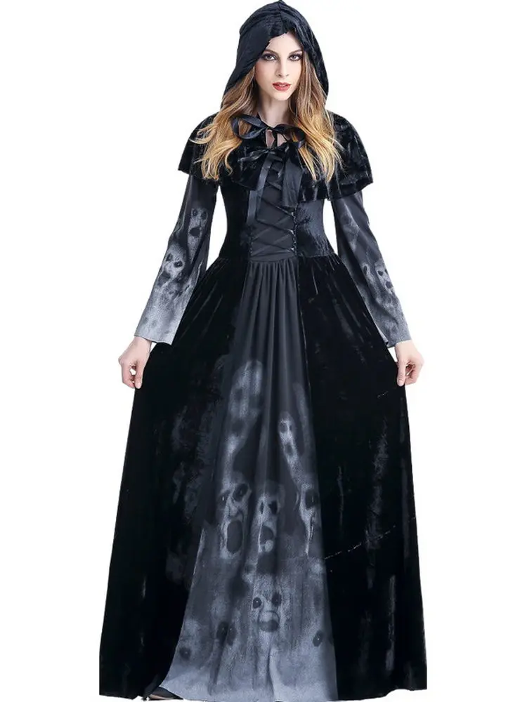 Gonna da strega gotica Sle loween Diavolo Mantello con cappuccio Abito magico Costume da donna Demone Giacca a vento Primavera Faion