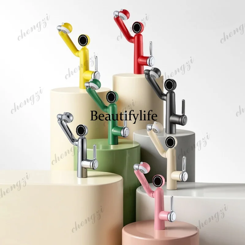 Universal robotic arm dopamine digital display ambient light washbasin faucet hot and cold hand wash bathroom cabinet