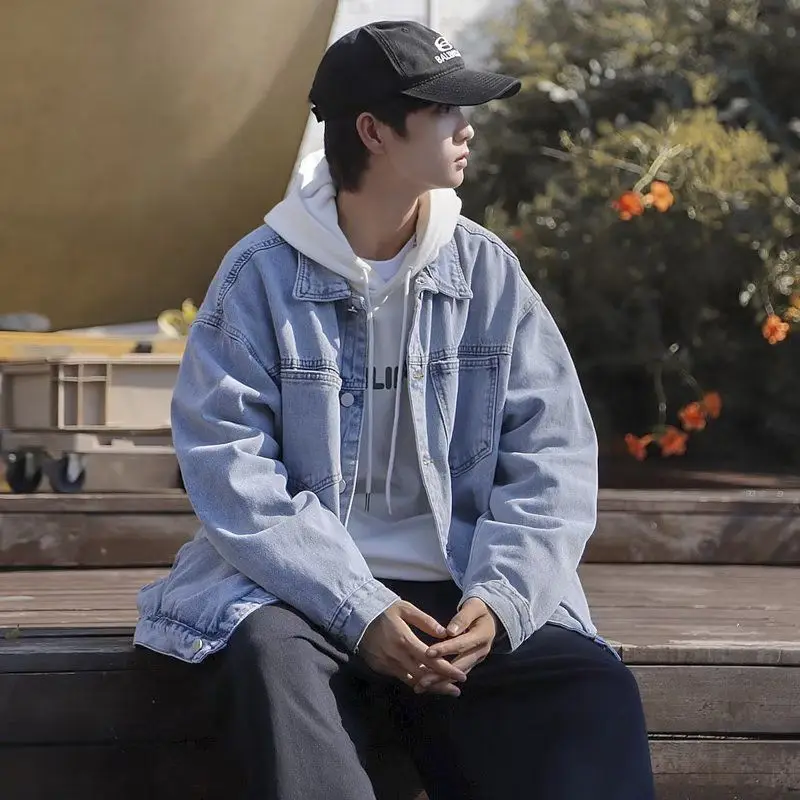 

Мужская джинсовая куртка оверсайз, Повседневная Свободная куртка из денима, верхняя одежда для улицы, весна-осень 2023, H153