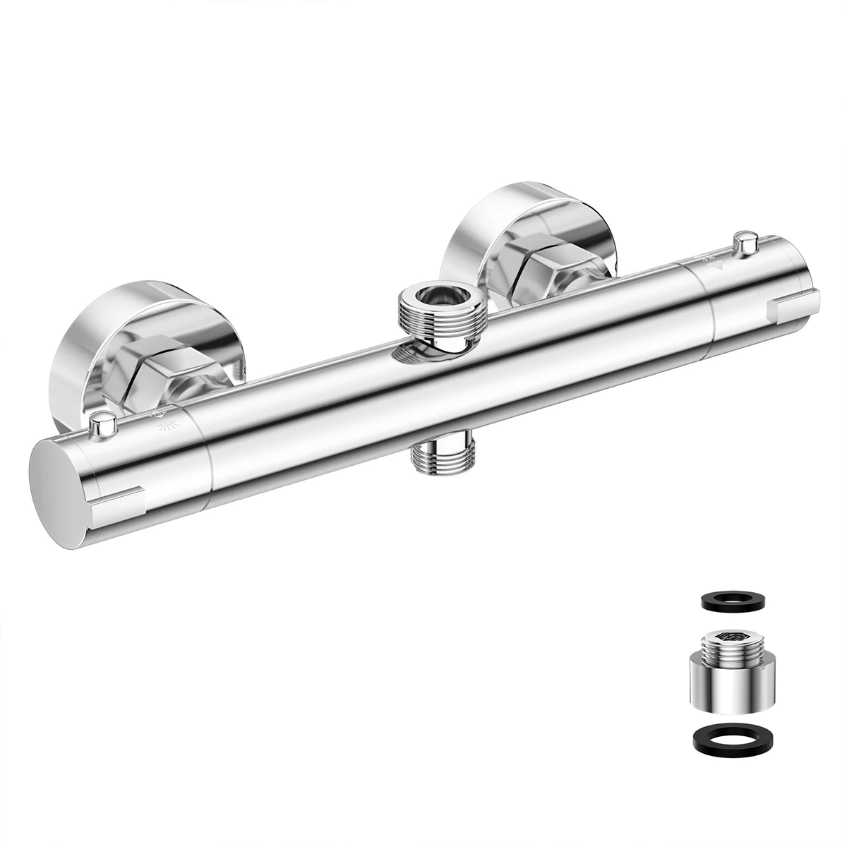 Round Thermostatic Bathtub Shower Faucet Chrome Thermostatic Mixer Valve Bar Twin Outlet Wall Mounted Bathroom Shower Mixer Taps