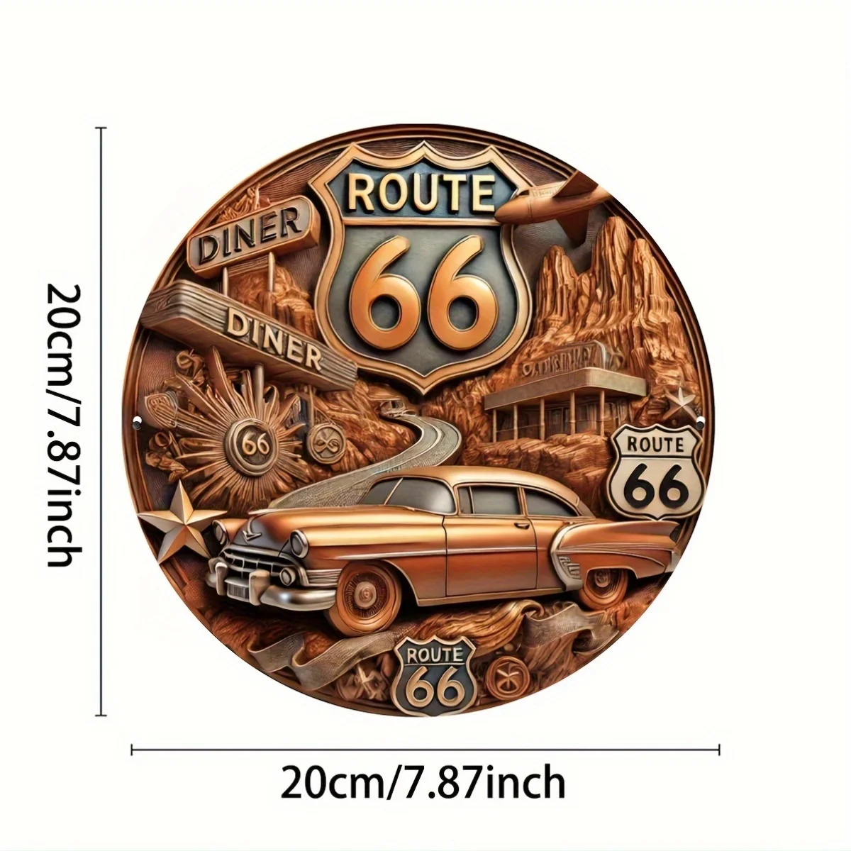 One Piece Antique Route 66 Decorative Metal Sign: 7.8x7.8 inches (20x20 cm) Outdoor Wall Art - Durable, Weather Resistant