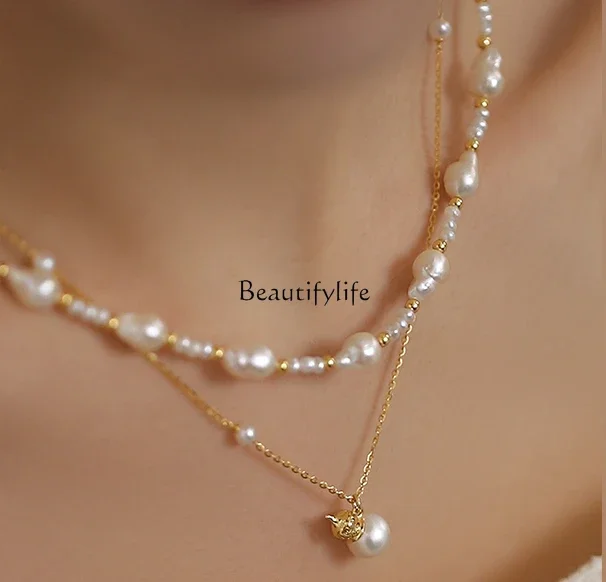 Sterling Silver Pearl Necklace for Girls, Clavicle Chain, Luxury, Minority, Light