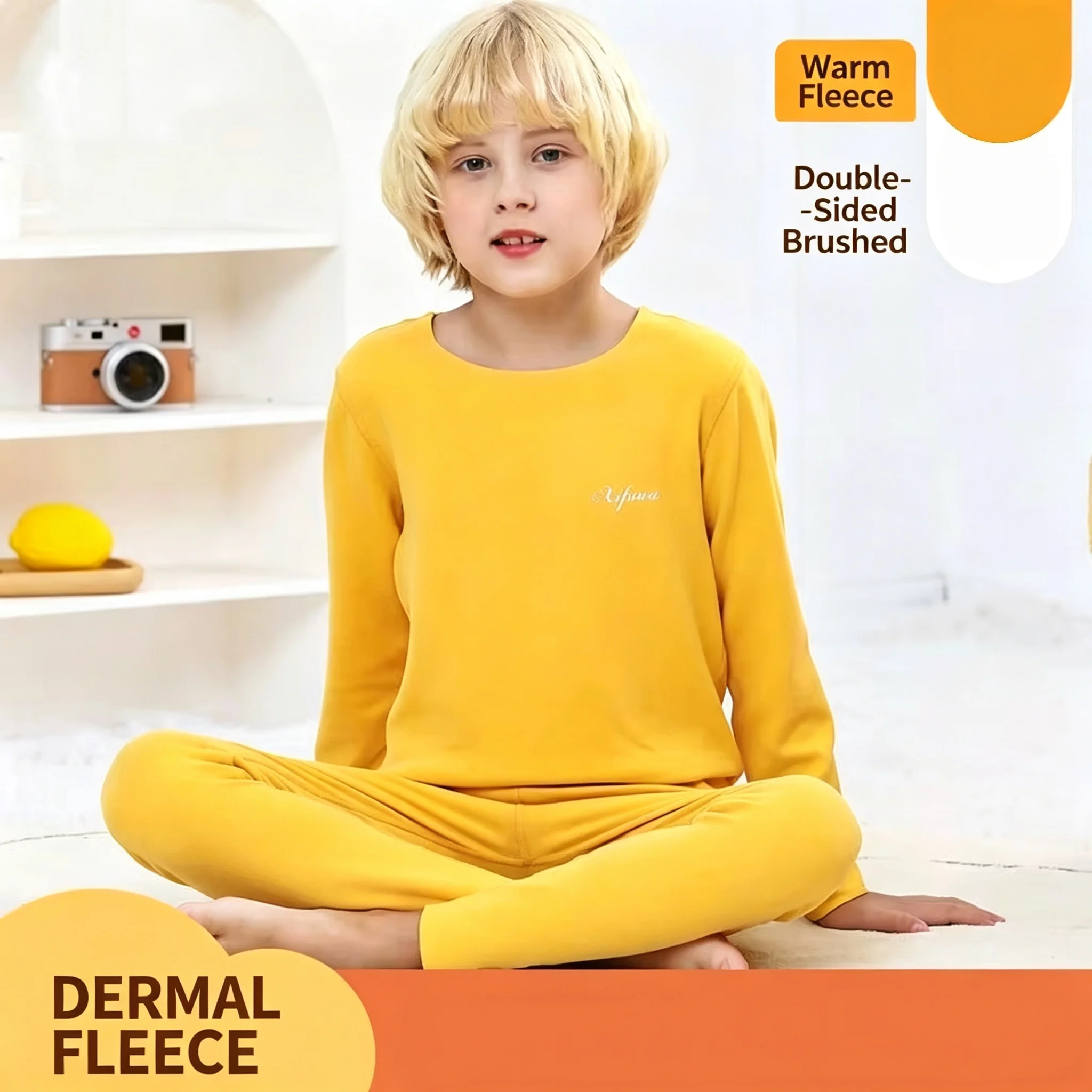 Solid Color 3-14 Years Kids Thermal Underwear 2-Piece Set Dolphin Double-Sided Fleece Top Pants Boys Girls Autumn Winter Homewea