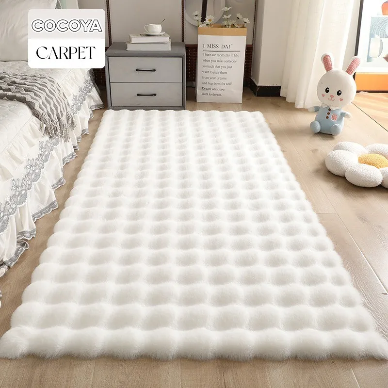 Soft Bubble Shape Plush Rugs for Bedroom Bedside Mat Luxury Faux Rabbit Fur Carpet Sofa Home Decor Anti Slip Kids Room Area Rug