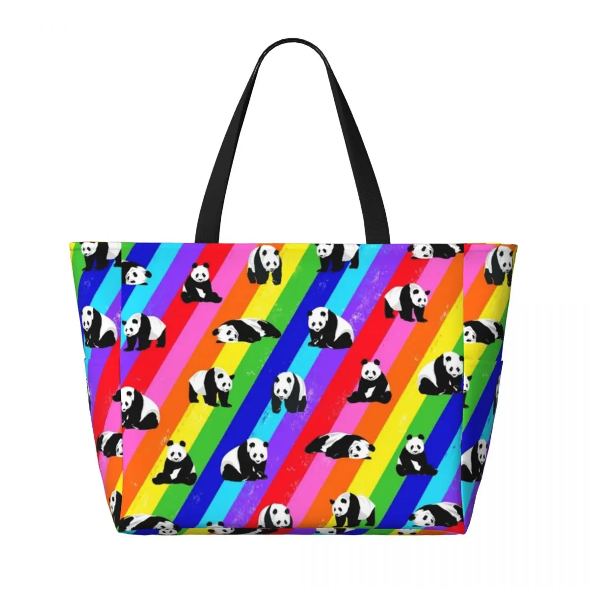 Panda Rainbow Pattern Large travel bag Waterproof Tote Beach Bag Large Capacity Travel Shopping bags