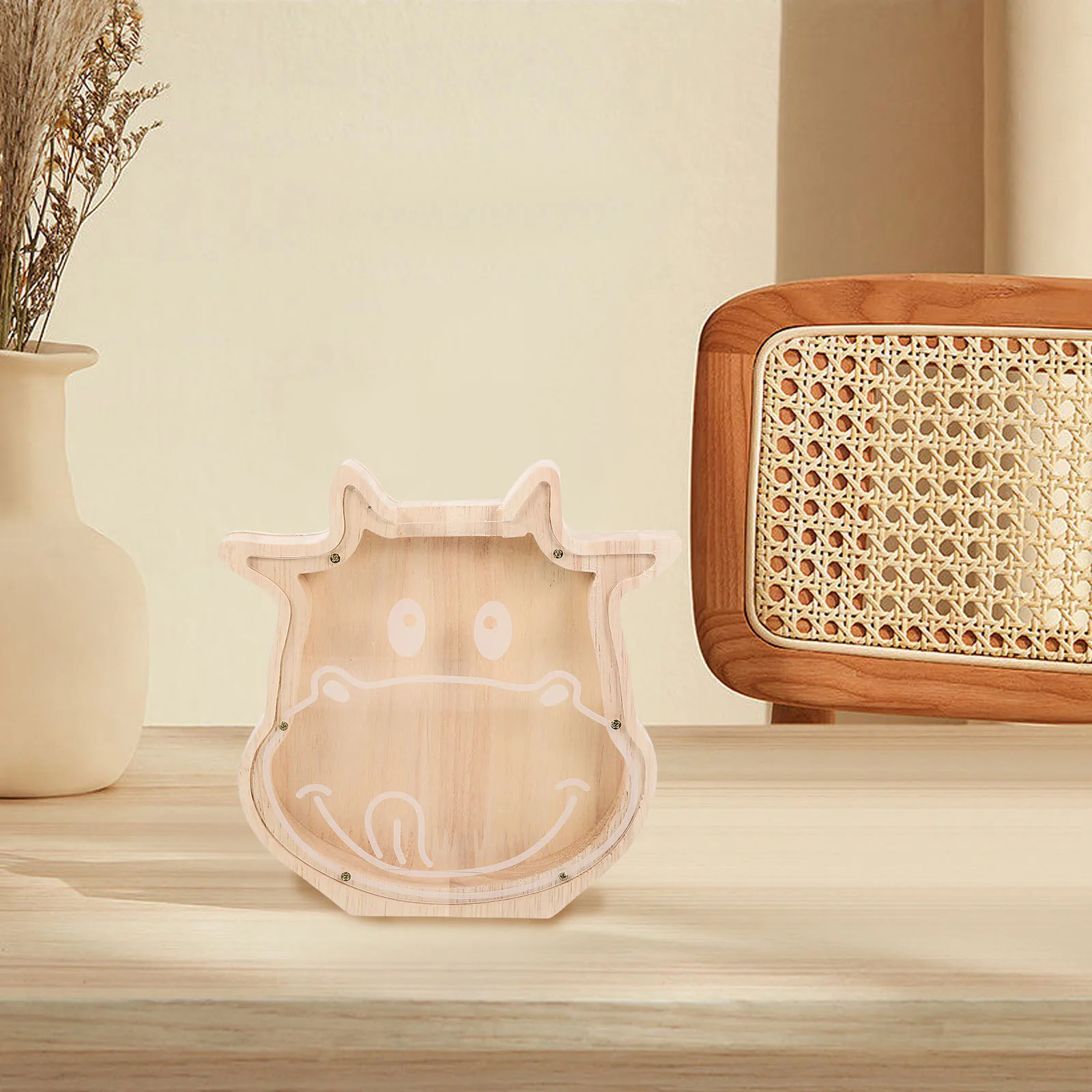 خشبية الحيوان شكل عملة البنك الكرتون البقرة سعة كبيرة سطح المكتب حصالة على شكل حيوان صندوق توفير المال الديكور الحيوان شكل وعاء المال