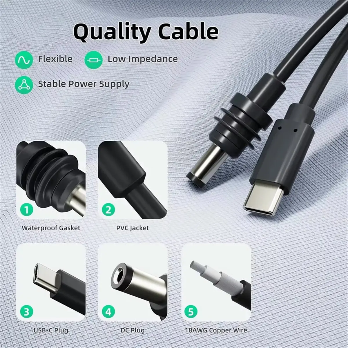 【Power Supply】 For Space-X USBC to D Cable Waterproof Overload Short Circuit Protection Type-C to DC Cable,A