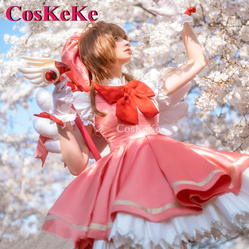 CosKeKe Kinomoto Sakura Cosplay Anime Cardcaptor Sakura Costume Sweet Cute Red White Battle Uniform Halloween Role Play Clothing