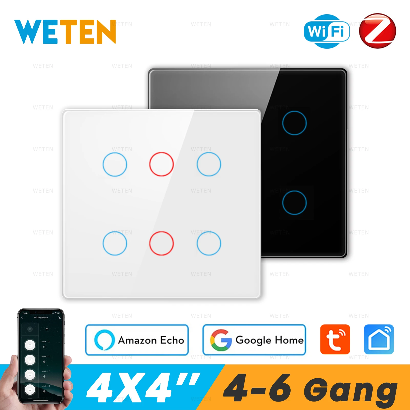 

Brazil 4x4 Tuya Wifi Zigbee Touch Wall Light Switch 4 6 Gang, Smart Home Interruptor, Smart Life App Support Alexa Google Home