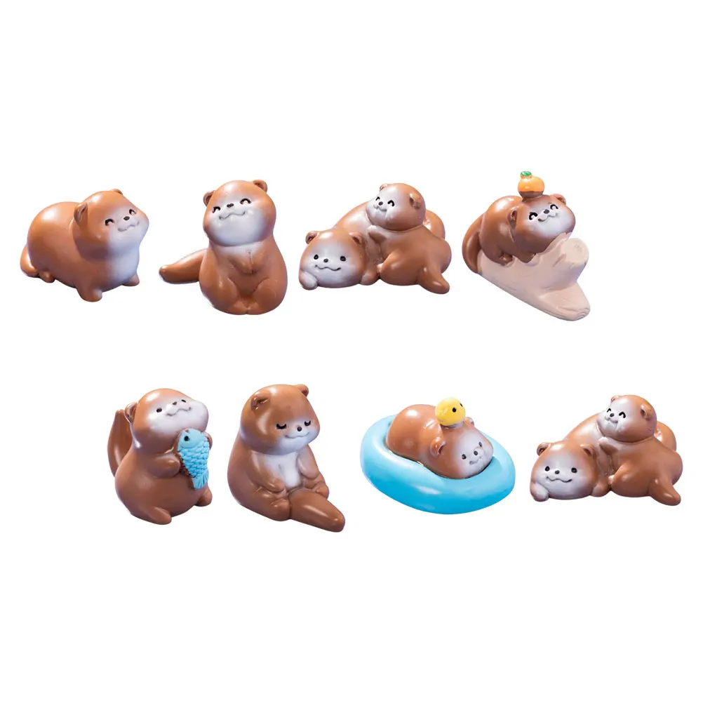 

8 Pcs Micro Landscape of Little Landscaping Otters Decors Miniature Animals Cute Figurines Brown Statue