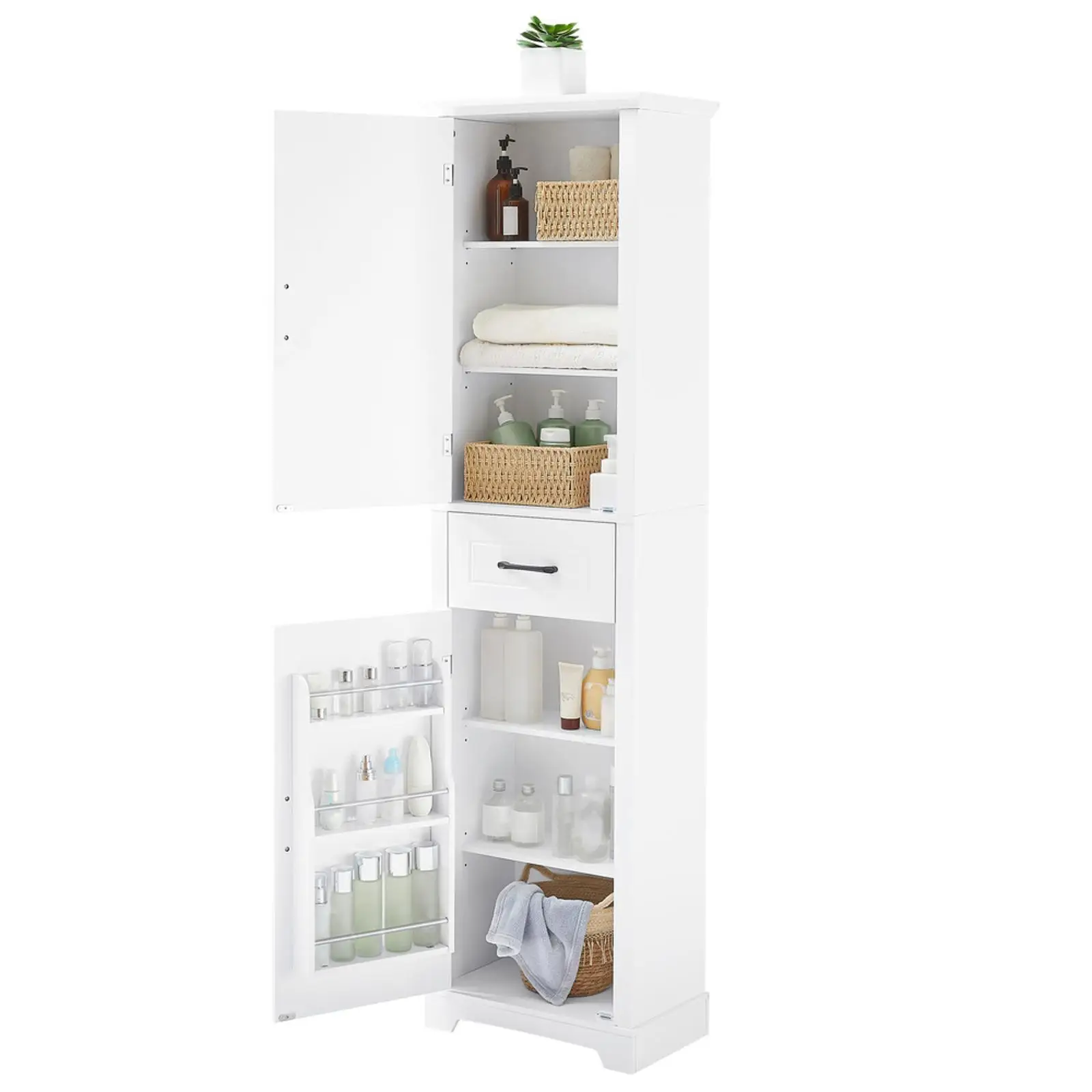 

Tall Bathroom Storage Cabinet with Adjustable Shelves Freestanding Organizer White MDF for Home Bathroom
