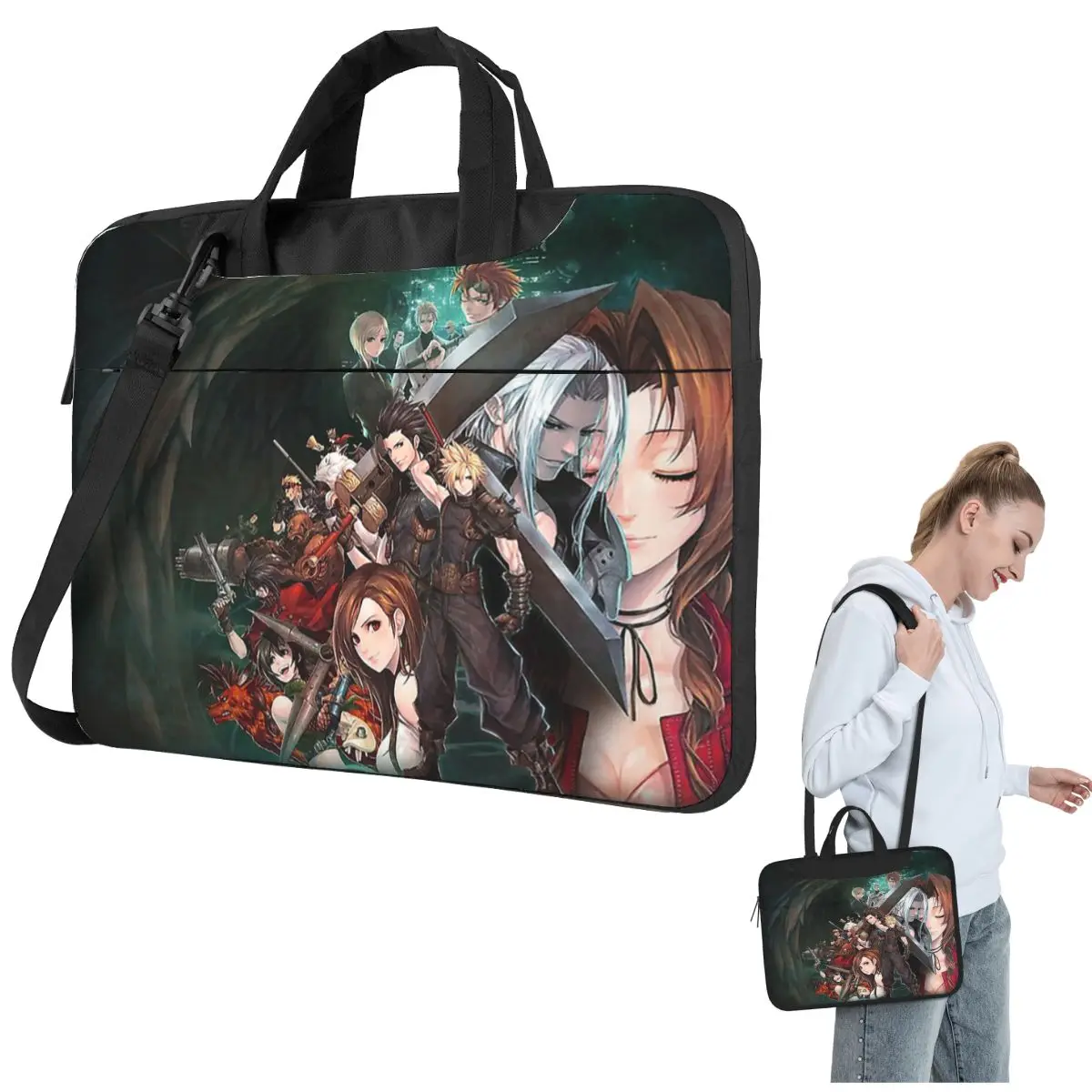 

Final Fantasy VII Characters Background Laptop Bag Protective Case Computer Bag 13 14 15.6 Inch Crossbody Notebook Pouch