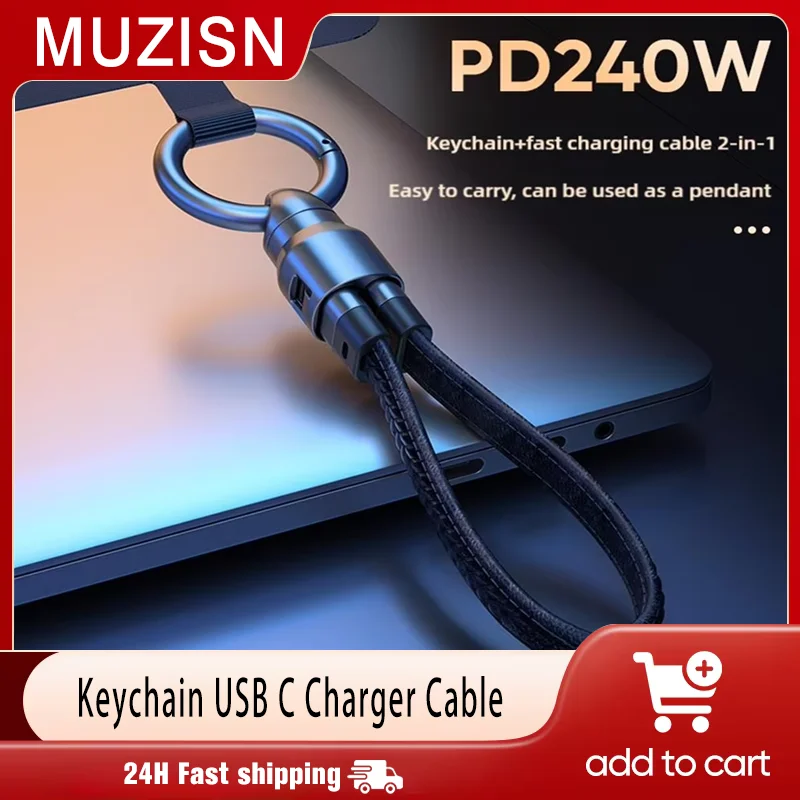 

Portable Keychain USB C Charger Cable Short 240W 5A Fast Charging Cord Type C Short Charging Cable for Phone MacBook Android