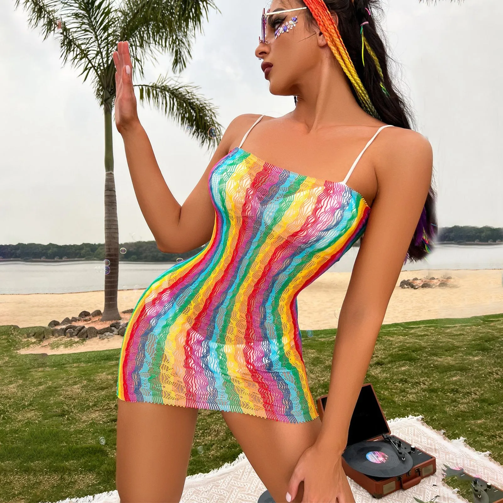 Robe de plage à commande haute pour femme, col bateau, semi-transparent, design évidé, cover-up pour maillot de bain, vêtements de plage