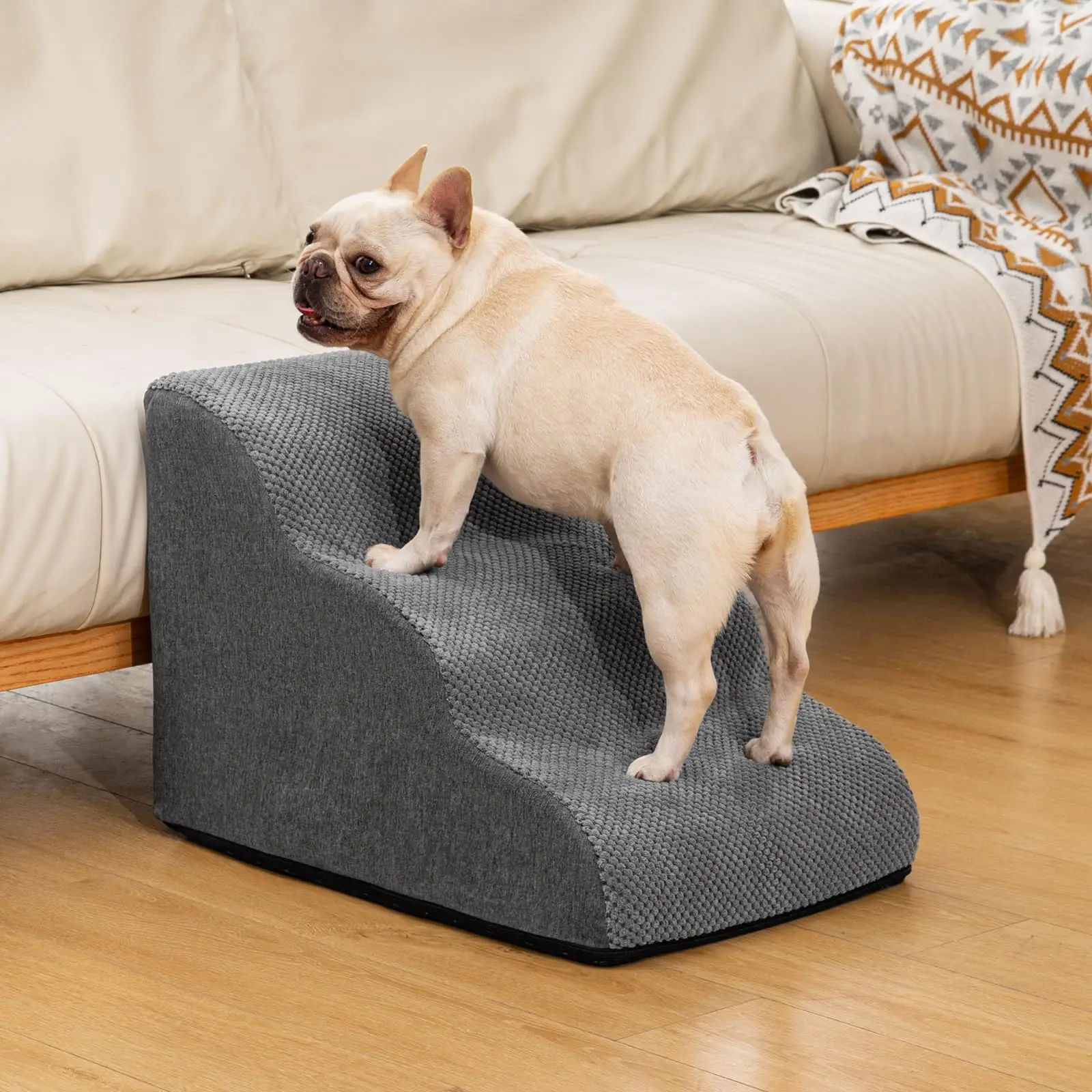 Rampa de escaleras para perros, escalones curvos de 2,3,4 escalones para perros y gatos, escaleras para mascotas para camas altas, sofá con cubierta lavable antideslizante