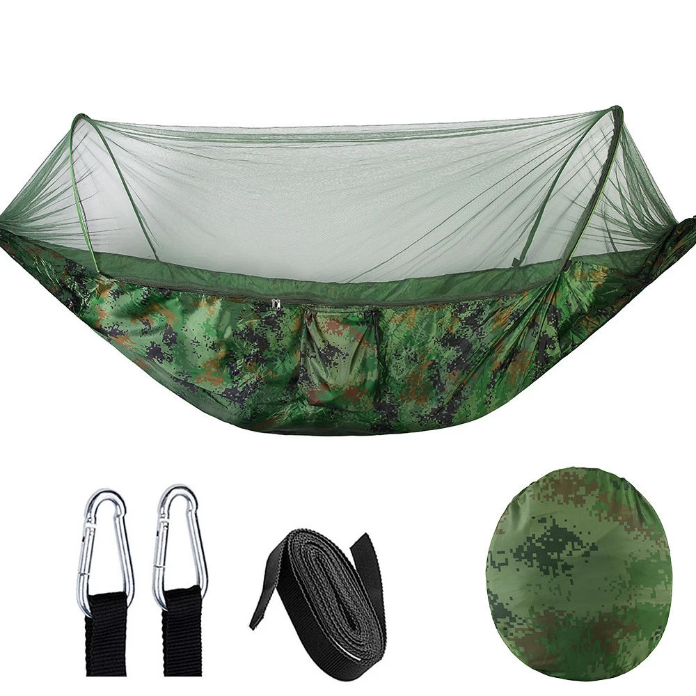 260x140cm 2-person Mosquito Net Hammock Outdoor Camping Automatic Quick-opening Swing Hammock  Nylon Rocking Swinging Chair