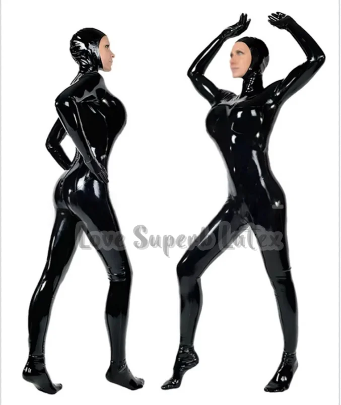 ชุดคอสเพลย์แคทสูทลาเท็กซ์ ชุดรัดรูปคลุมทั้งตัว พร้อมฮู้ดครึ่งตัว ชุดเซ็กซี่แปลกตา สำหรับฮาโลวีน