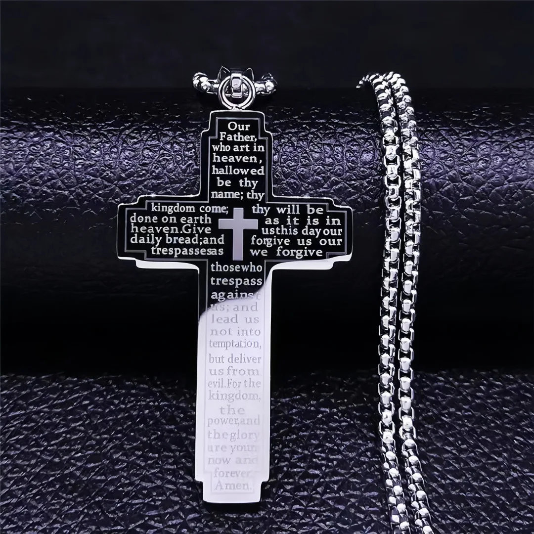 TrendMen Hiphop Rock Crucifix Cross Stainless Steel Pendant Necklaces For Men Boys Black Metal Clavicle Chain Party Jewelry Gift