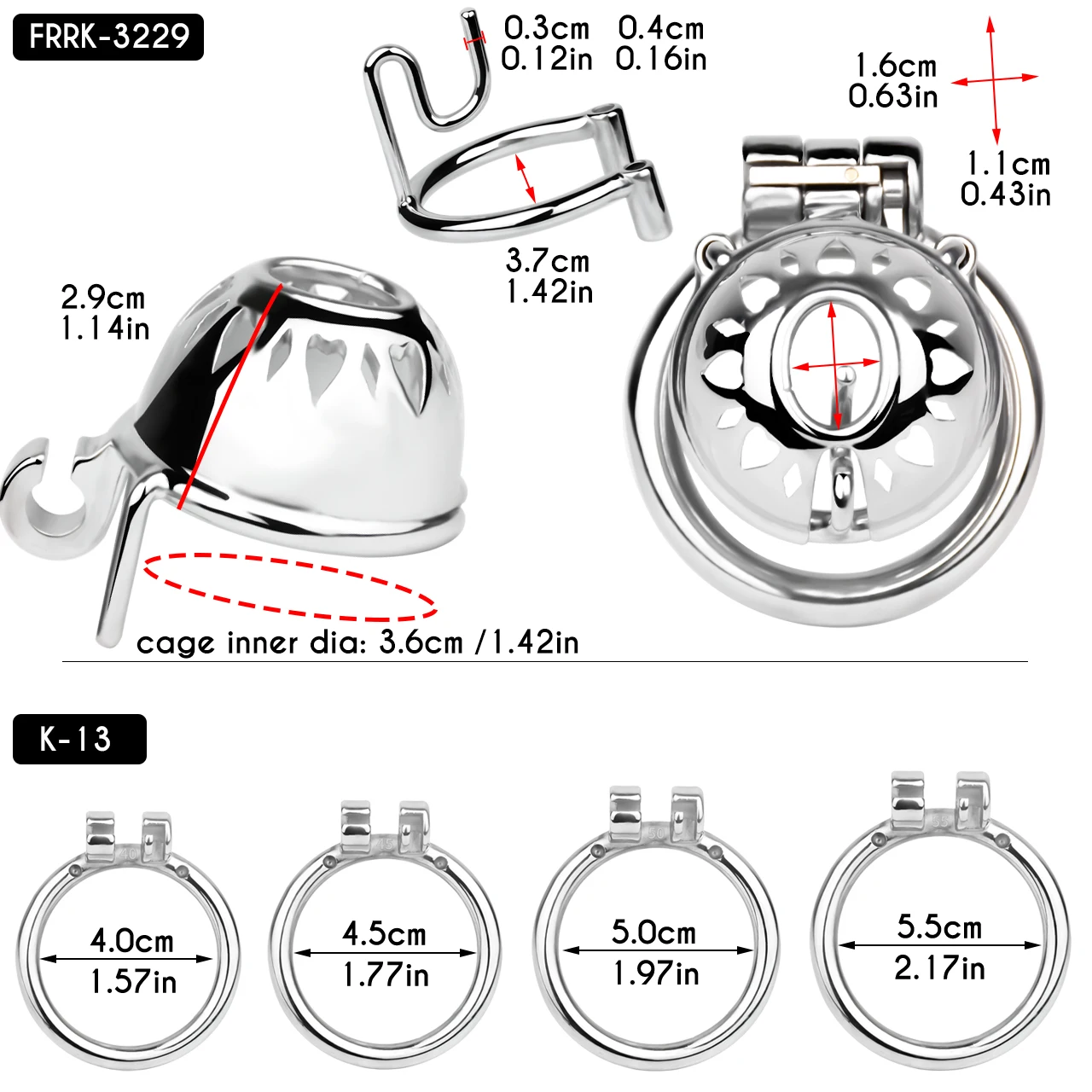 FRRK الفولاذ المقاوم للصدأ PA ثقب قفل ذكر العفة قفص القضيب مجرى البول BDSM Sexi Shoop للرجل ظهور #3