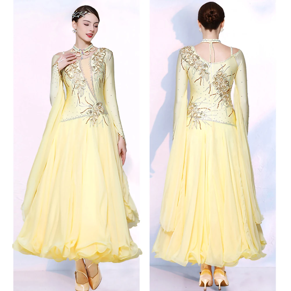 Hellgelbes Walzerkleid, hochwertiges modernes Tanzband, Gesellschaftstanz, neue Wettbewerbsgruppe, Kleidung, Sling-Kleid