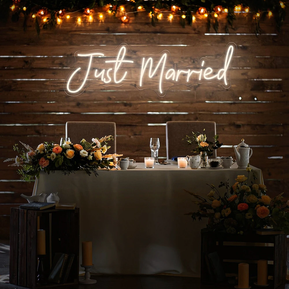 Just Married Neon Sign Romantic Wedding Party Photo Backdrop Decoration Handmade Neon Signs Custom LED Neon Light Couples Gifts