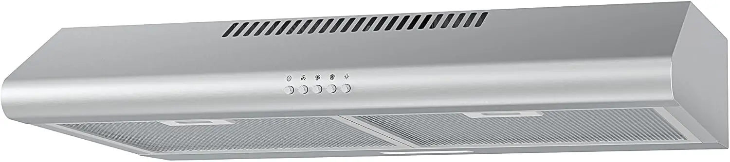 

30 inch Under Cabinet Range Hood, Slim Vent Ducted/Ductless, Stainless Steel, 3 Speed Fan, 2 LED Lights, Reusable Filter