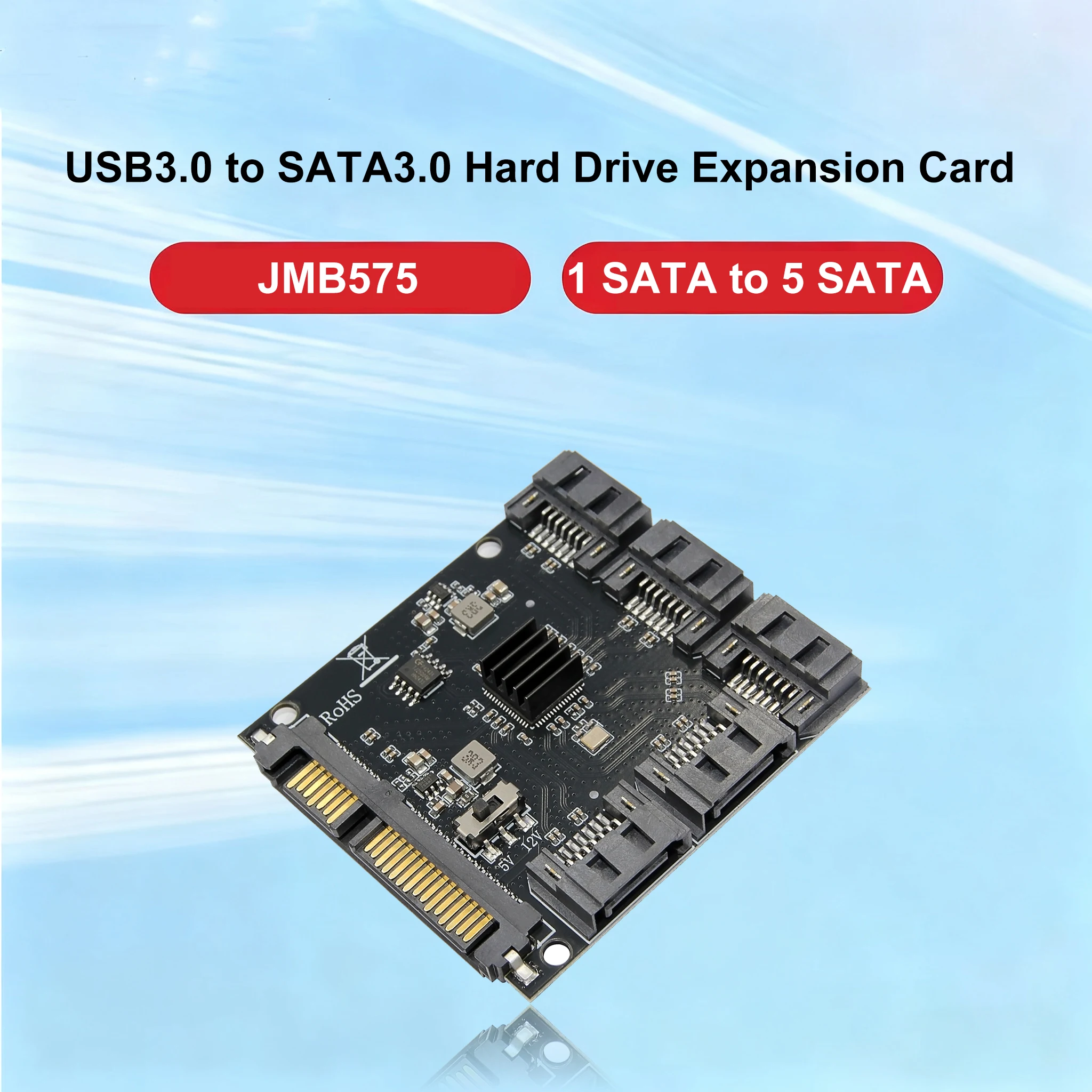 

Карта расширения жесткого диска USB3.0 к SATA3.0 JMB575 Высокоскоростная карта жесткого диска от 1SATA и 5SATA поддерживает Mac Linux Windows7/8/10/11