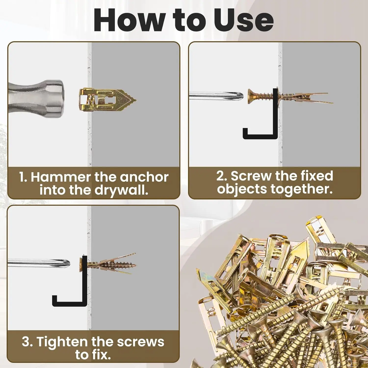 25/55/85 Sets Self Drilling Drywall Anchors with Screws Kit,No Drill Needed Wall Anchors with Screws,For Picture Frame,Shelves