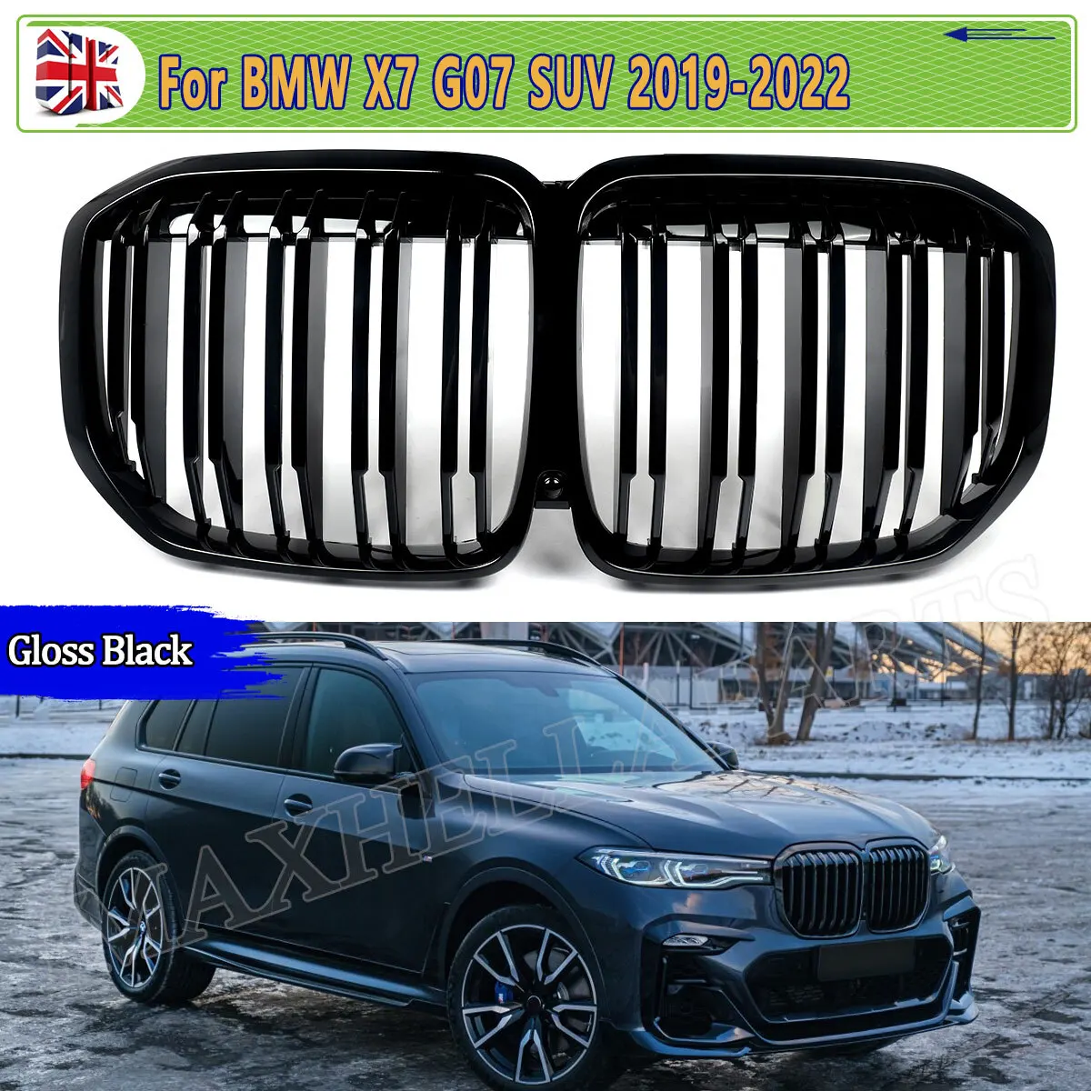 

For BMW X7 G07 Front Bumper Kidney Grille 2019 2020 2021 2022 Gloss Black Dual Line Grille Grid Car Accessories Racing Grills