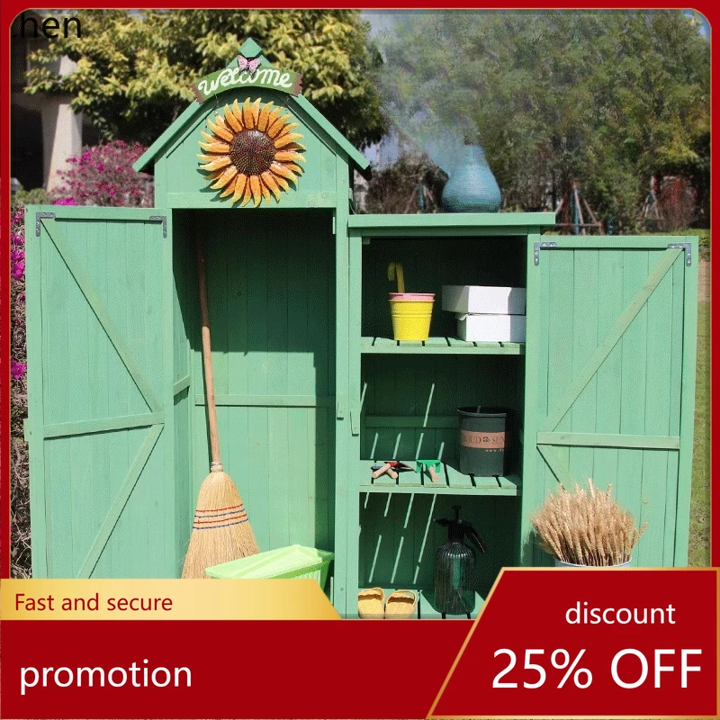 

ZML solid wood storage cabinet rain and sun protection balcony garden tool room pastoral sundries storage box rack