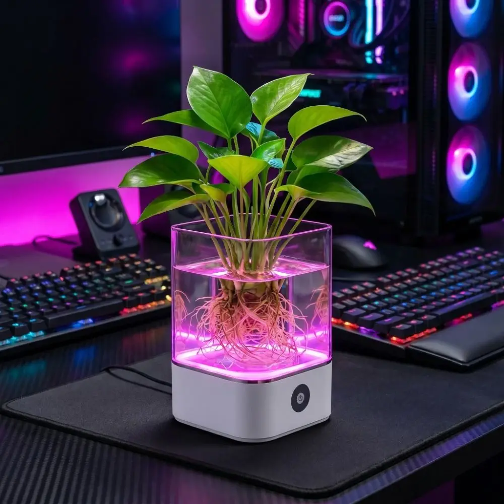 Colorful Crystal Aquarium Night Light Color Changing Dimmable Salt Lamp Multifunctional Hydroponic Green Pothos Decor