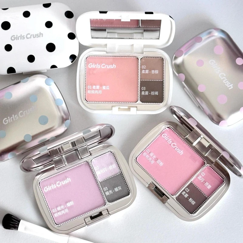 GirlsCrush/gc Wave Point Wave Eye Cheek Multi Purpose Disc Three Color Eye Shadow Powder Blusher Multi Function Beauty Makeup