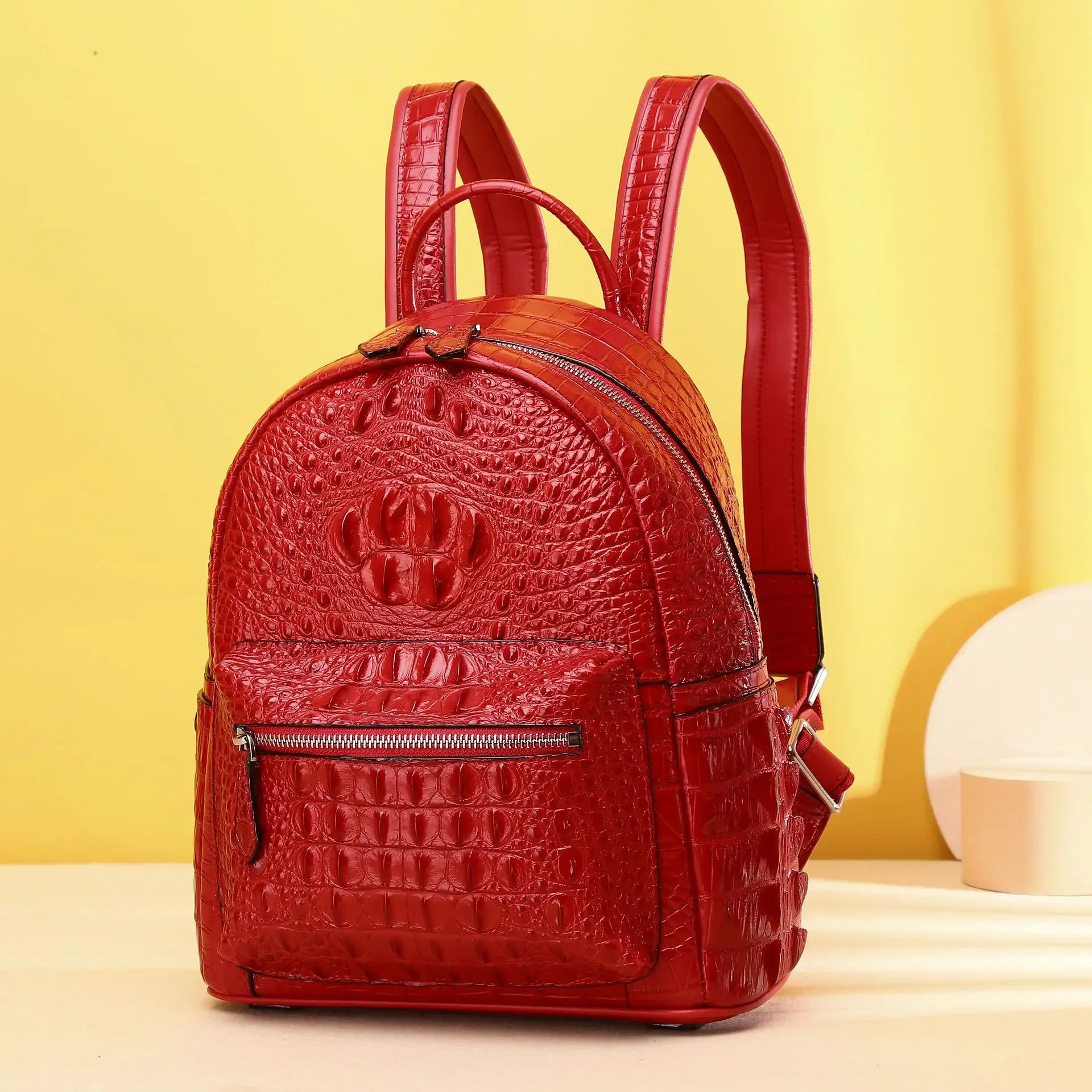 2024 New Fashion Alligator Genuine Leather Women Backpacks Luxury Brand Female Real Natural Leather Girl Student Casual Backpack