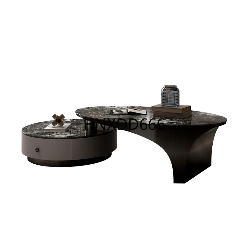 

Light luxury rock slab letter coffee table size combination