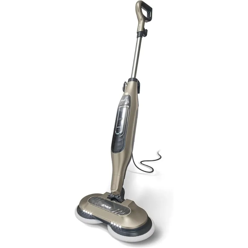 Shark S7001 Mop, Scrub & Sanitize for Hard Floors,with 4 Dirt Grip Soft Scrub Washable Pads,3 Steam Modes & LED Headlights, Gold