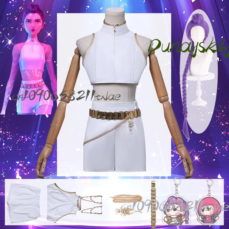 

Anime Movie Kpop Demon Cosplay Rumi Huntrix WHAT IT SOUNDS LIKE Stage Uniform White Korea Idol Sexy Mini Dress Halloween 코스프레