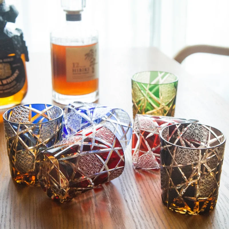 Прозрачный стеклянный стакан ручной работы 8,5 унций, японский цветной хрустальный стакан Edo Kiriko для виски, напитков, мохито, других напитков