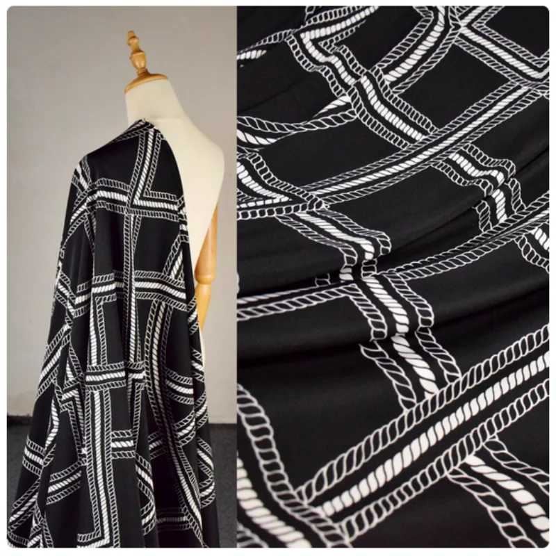 Half Meter Fashion Abstract Curves Geometric Print Chiffon Fabric For Long Shirt Cheongsam Dress Sewing Tissue T1869