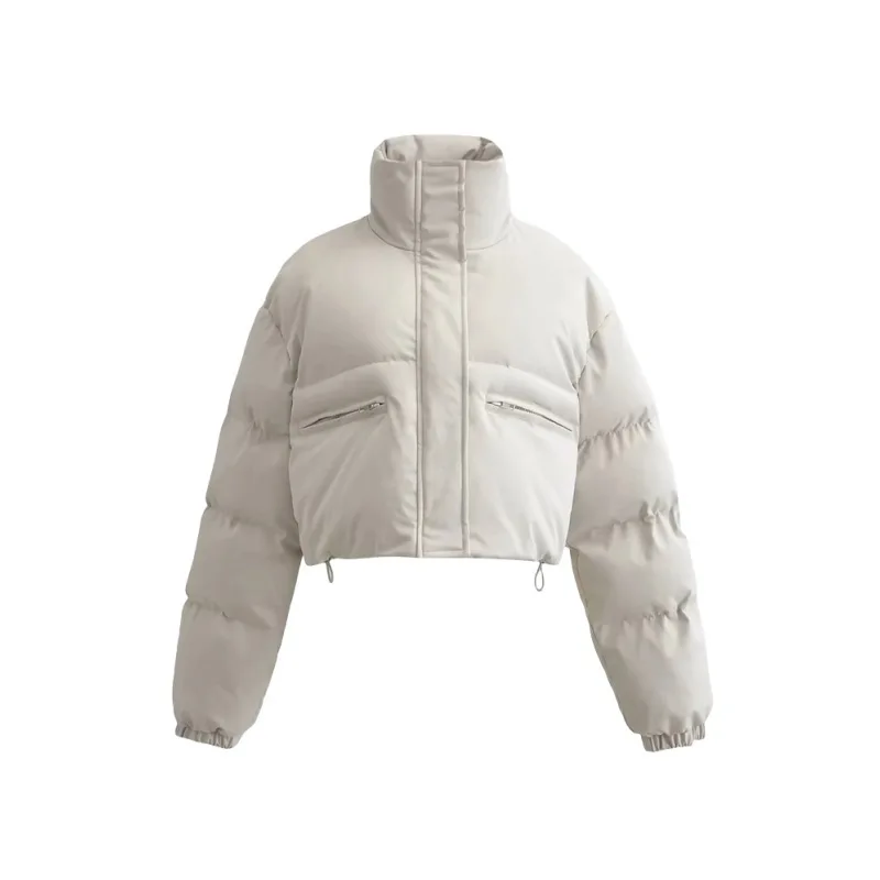 

Short Coat Elastic Hem Drawstring Design Street Style Women's Coat Winter Thickened Stand Collar Warm Cotton Jacket Bread Style