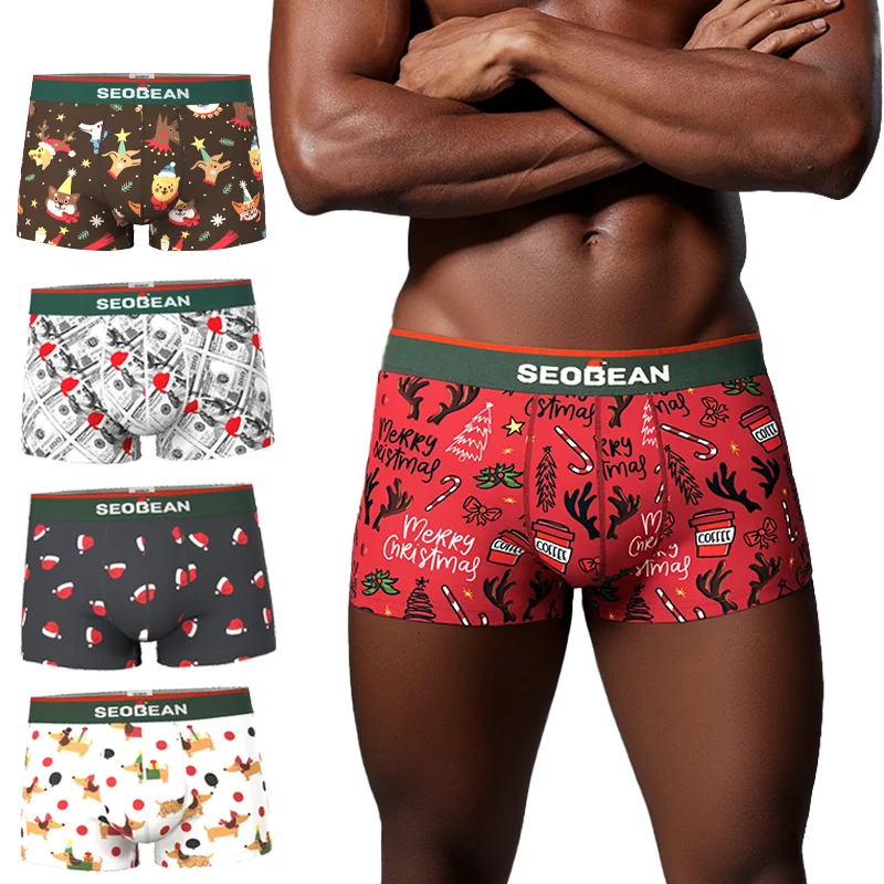 SEOBEAN Herren-Slip mit Weihnachtsmotiv, weich, bequem, leicht, dehnbar, atmungsaktiv, Baumwolle, Unterwäsche für Urlaubsgeschenke