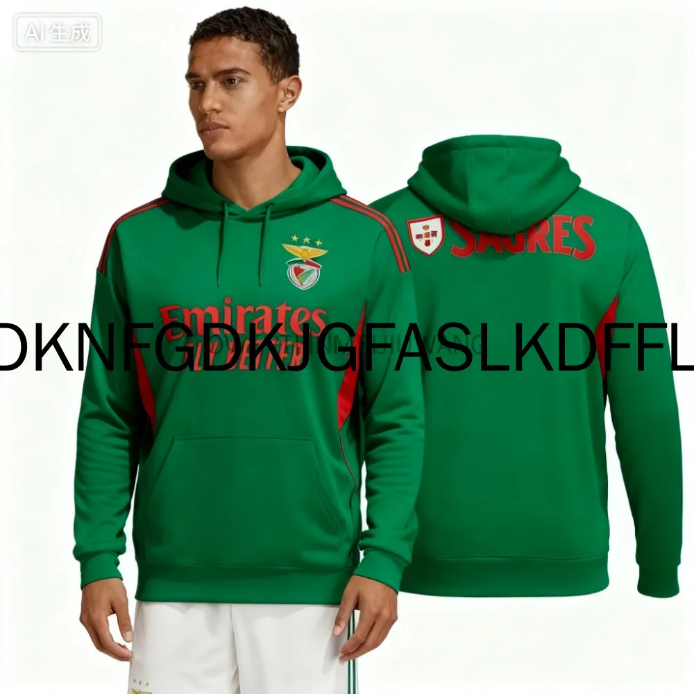 أحدث قميص منزلي للرجال من Benfica: 2025، سترة رياضية خارجية كبيرة الحجم بأكمام طويلة وغطاء للرأس،