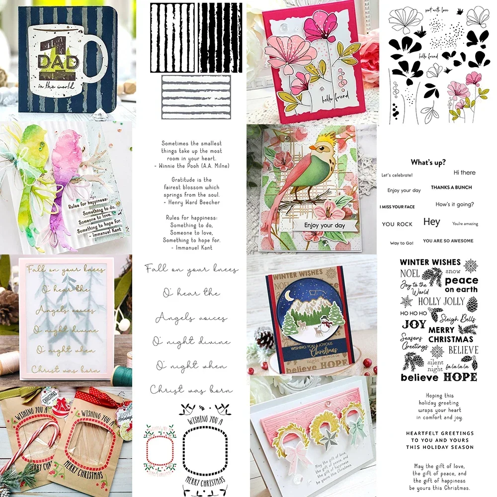 Bunte florale gewellte Feiertagsgeist-Stempel, Skript-Sentiments, Wörter, Stempelset für DIY Scrapbooking, Basteln, Kartenherstellung