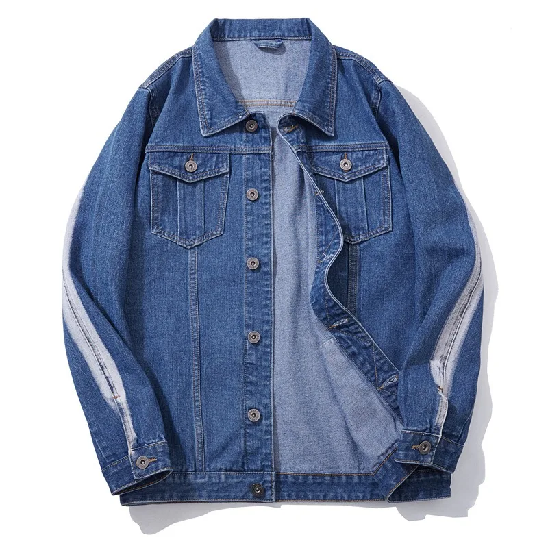 

Мужская одежда большого размера, джинсовая куртка постепенного изменения цвета, однобортный топ, свободное модное мужское пальто с длинными рукавами и лацканами